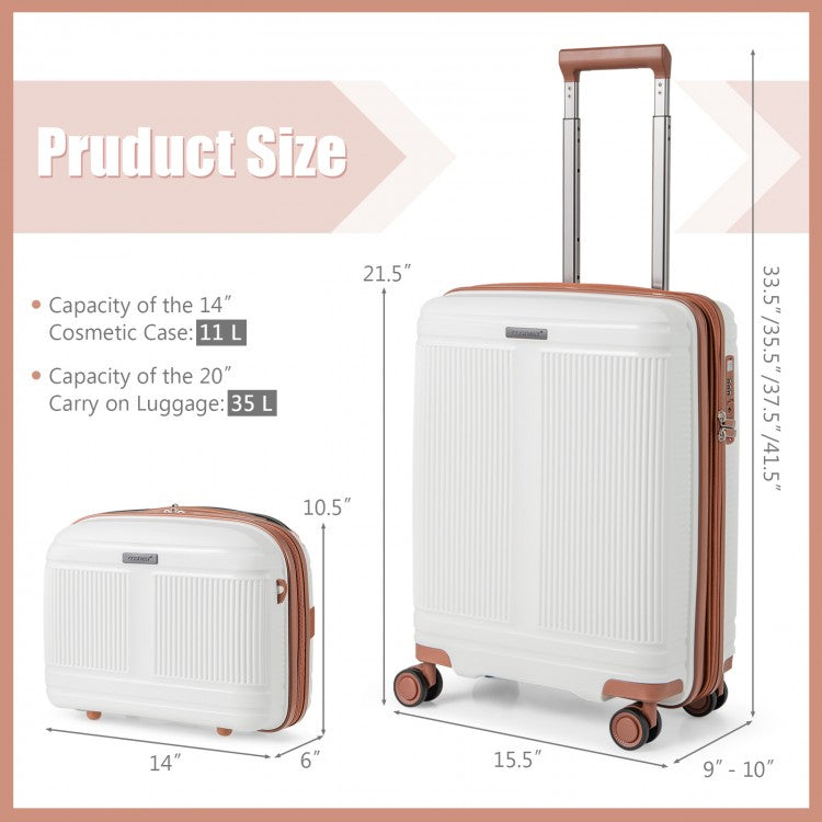 2-Piece Carry-On Luggage Set with Cosmetic Case – 20” Suitcase + 14” Beauty Case