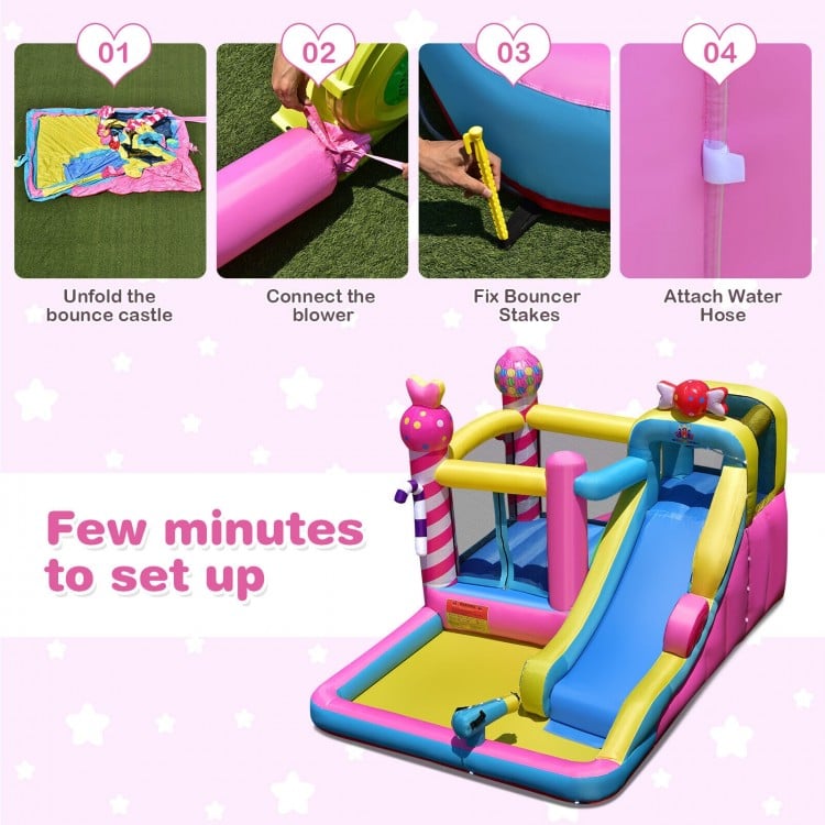 Sweet Candy Inflatable Bounce House with Water Slide and 480W Blower