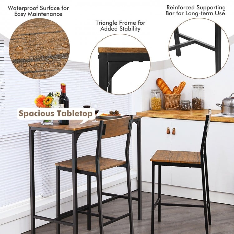 3 Pieces Bar Table Set with 2 Stools-Black