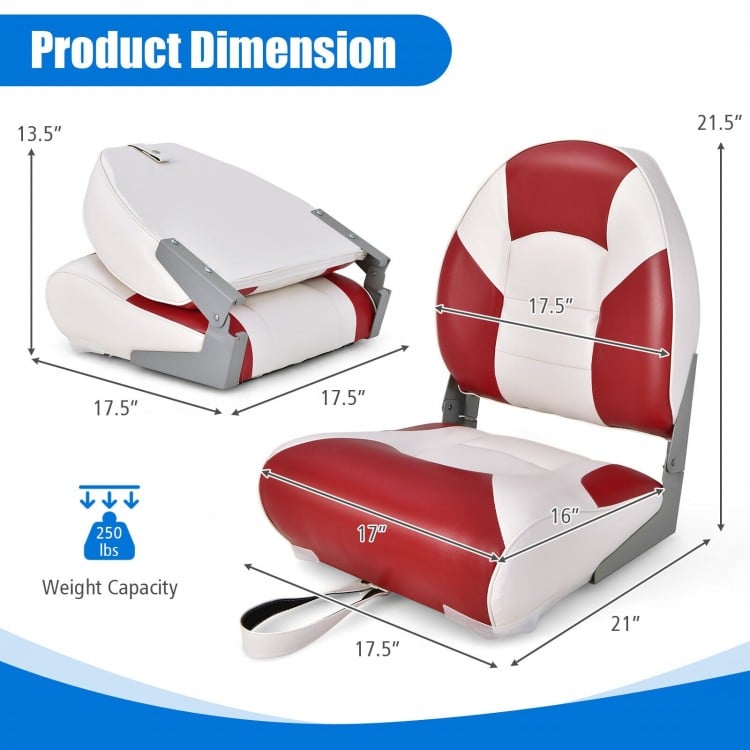 Low Back Boat Seat Folding Fishing chair with Thickened High-density Sponge Padding