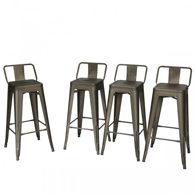30 Inch Set of 4 Metal Counter Height Barstools with Low Back and Rubber Feet-Gun