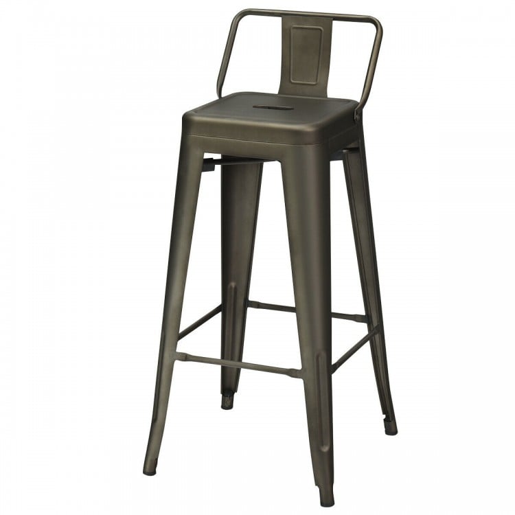 30 Inch Set of 4 Metal Counter Height Barstools with Low Back and Rubber Feet-Gun