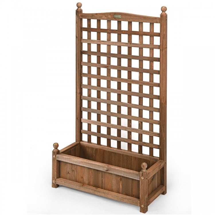 Solid Free Standing Wood Planter Box with Trellis