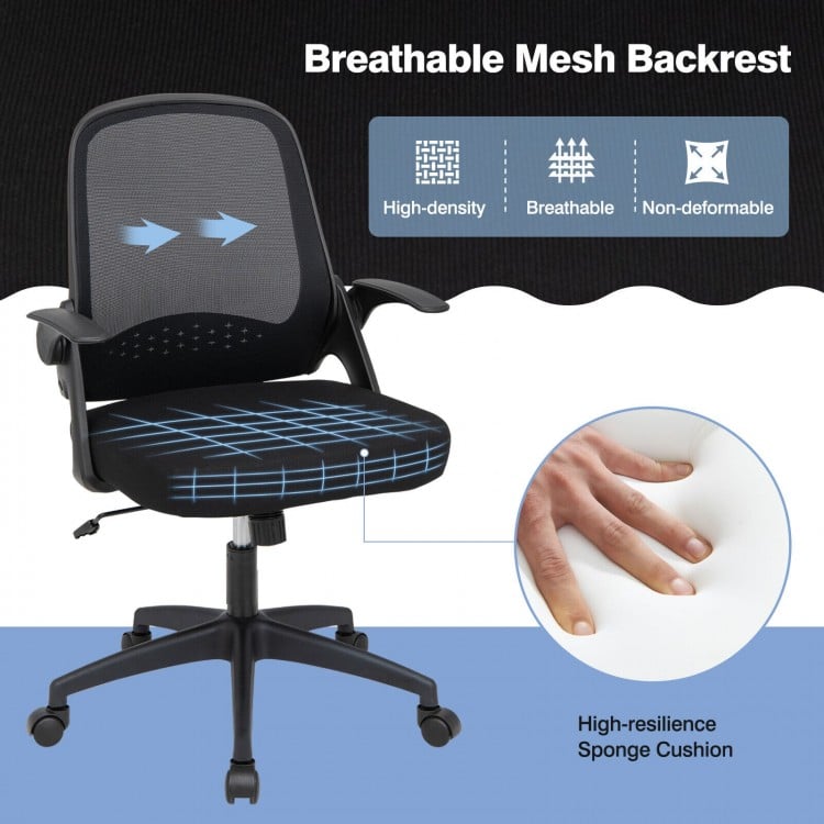 Adjustable Mesh Office Chair Rolling Computer Desk Chair with Flip-up Armrest-Black