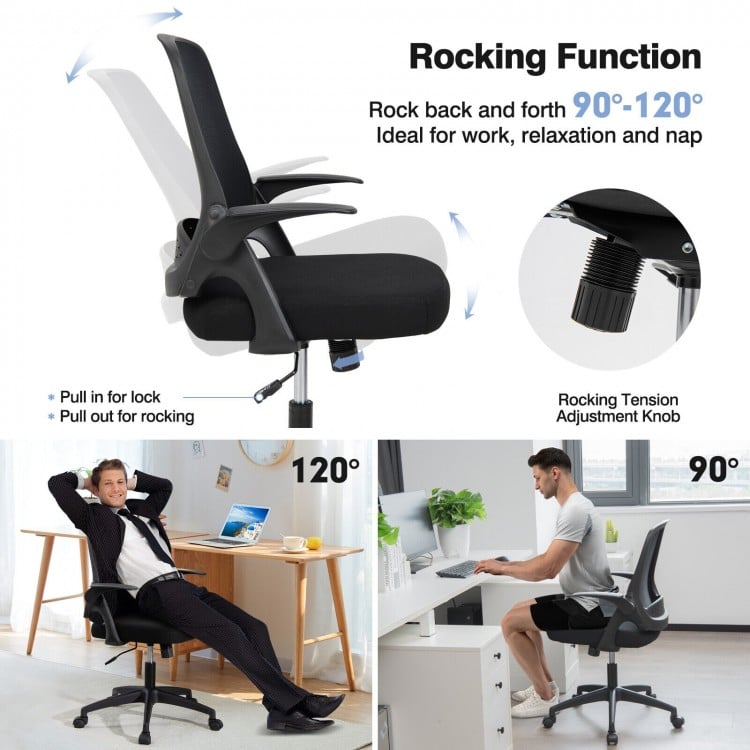 Adjustable Mesh Office Chair Rolling Computer Desk Chair with Flip-up Armrest-Black