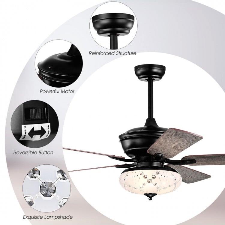 52 Inch Ceiling Fan with 3 Wind Speeds and 5 Reversible Blades-Gray