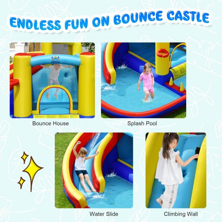 7-in-1 Inflatable Water Slide Bounce Castle with Splash Pool and Climbing Wall without Blower
