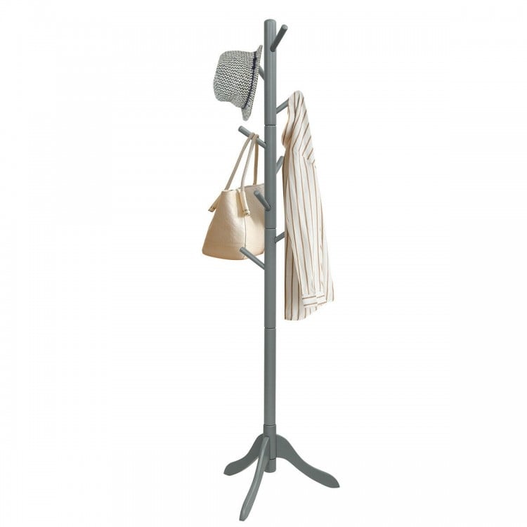 Adjustable Wooden Tree Coat Rack with 8 Hooks-Gray