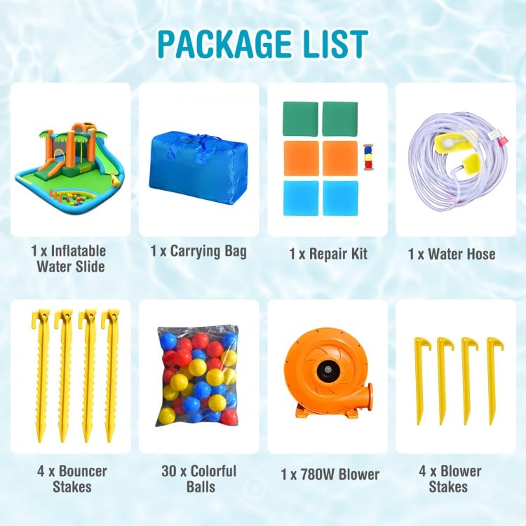 7-in-1 Inflatable Water Slide Park with 780W Blower