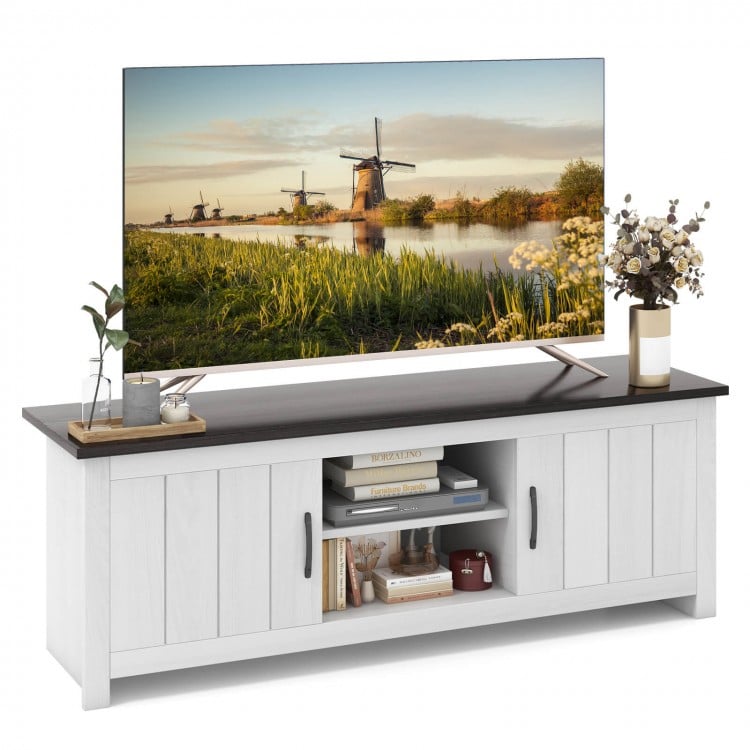 TV Stand with 2 Cabinets and Open Shelves for TVs up to 65 Inches-Black