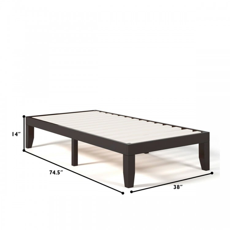 Twin Size 14 Inch Wooden Slats Bed Mattress Frame-Brown