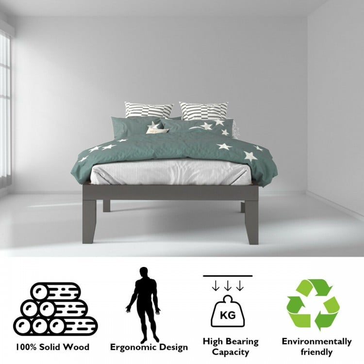 Twin Size 14 Inch Wooden Slats Bed Mattress Frame-Brown