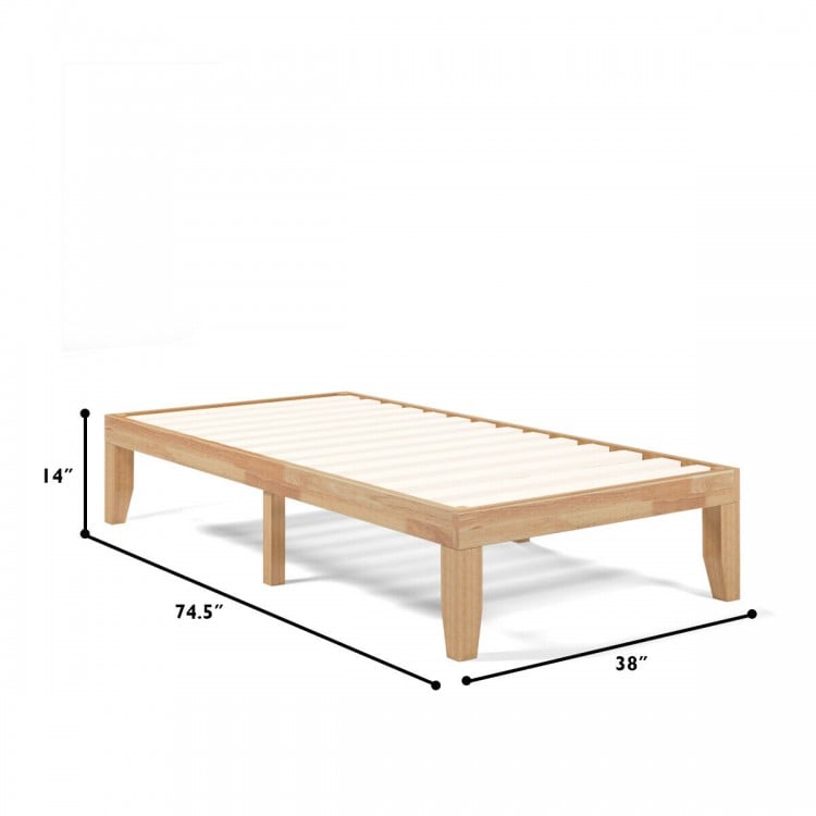 Twin Size 14 Inch Wooden Slats Bed Mattress Frame-Natural