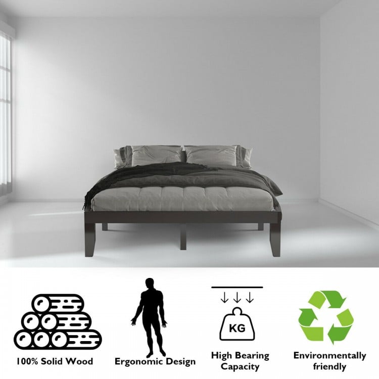 Queen Size 14 Inch Wooden Bed Mattress Frame-Brown