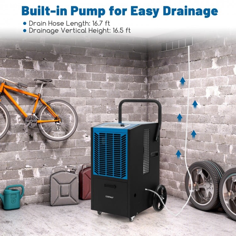 163 Pints Commercial Dehumidifier Crawl Space Dehumidifier with Pump and Drain Hose
