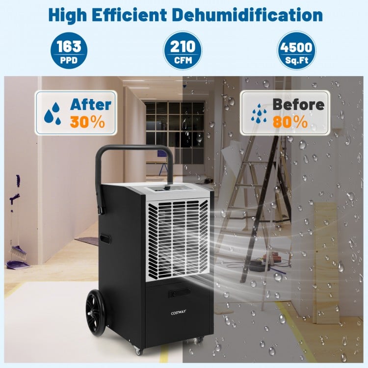 163 Pints Commercial Dehumidifier Crawl Space Dehumidifier with Pump and Drain Hose