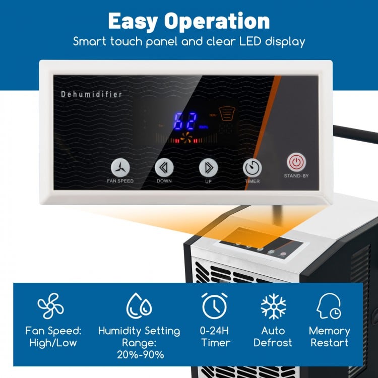 163 Pints Commercial Dehumidifier Crawl Space Dehumidifier with Pump and Drain Hose