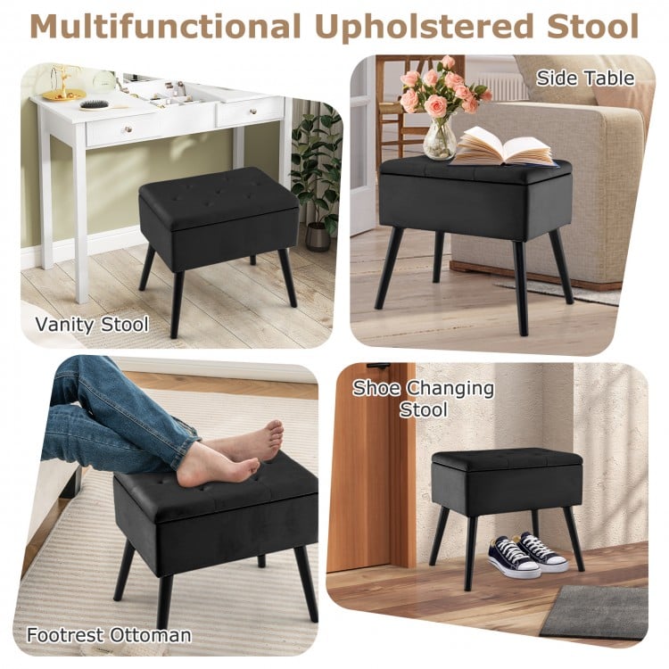 Velvet Storage Ottoman with Solid Wood Legs for Living Room Bedroom-Black