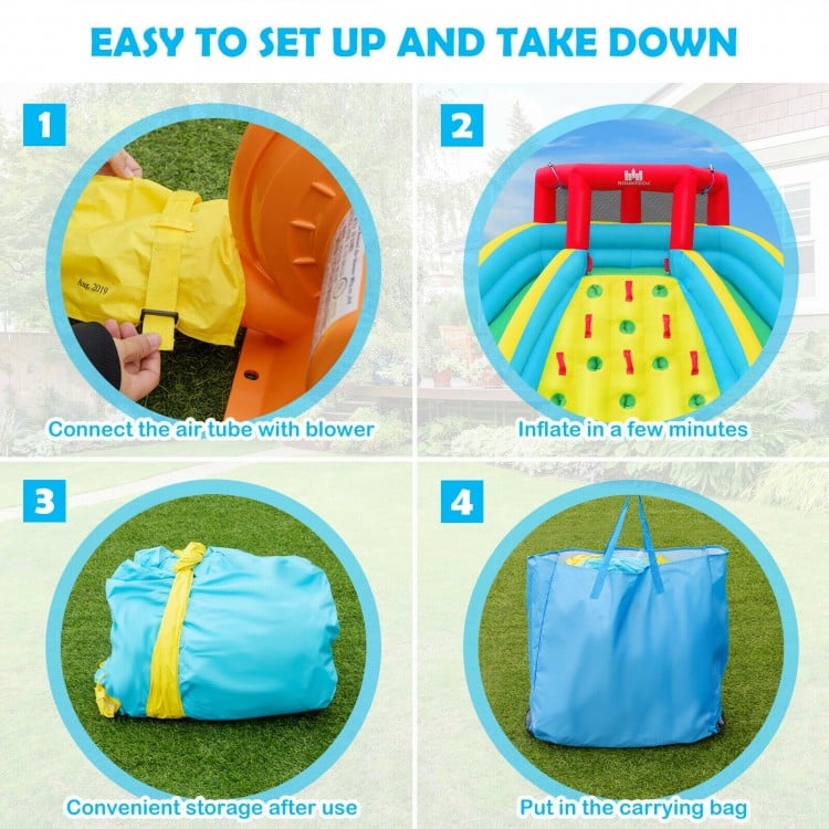 Inflatable Water Park Bounce House with Double Slide and Climbing Wall with 735W Blower