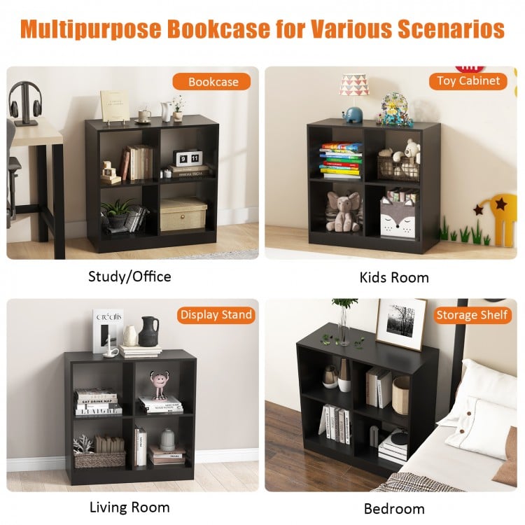 4-Cube Kids Bookcase with Open Shelves-Black