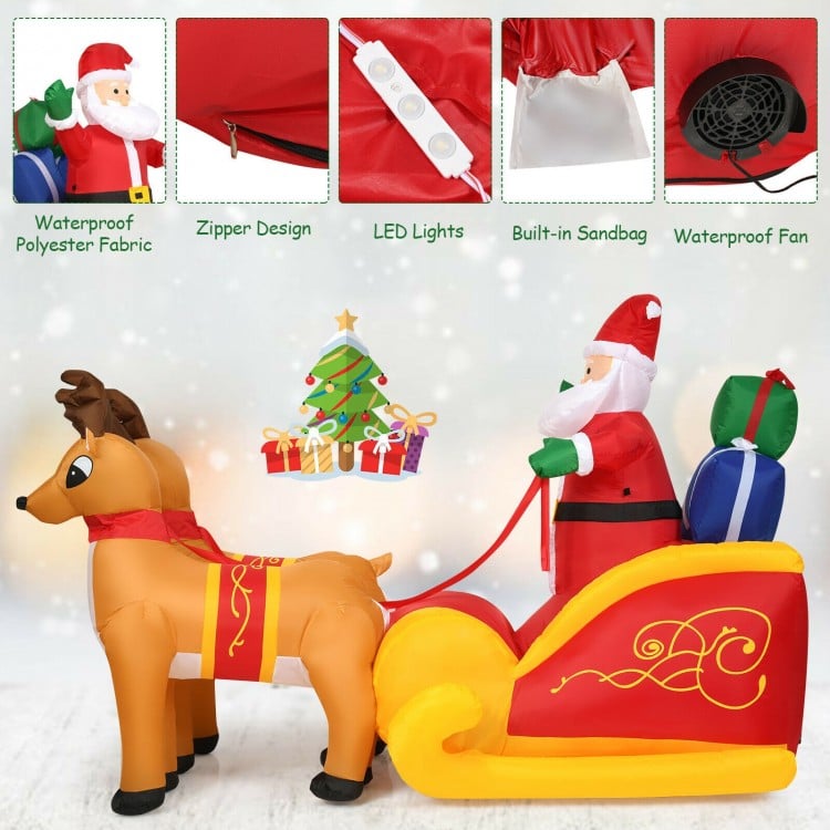 7.5 Feet Waterproof Outdoor Inflatable Santa with Double Deer and Sled