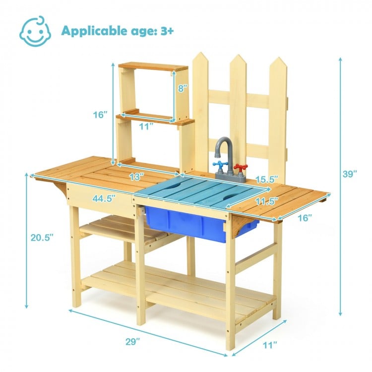 Kid's Outdoor Wooden Pretend Cook Kitchen Playset Toy