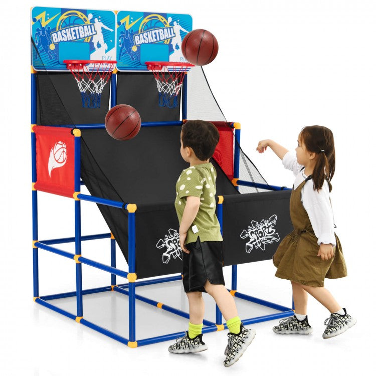 Kids Arcade Basketball Game Set | Dual Hoop Indoor & Outdoor Basketball Game with 4 Balls and Pump