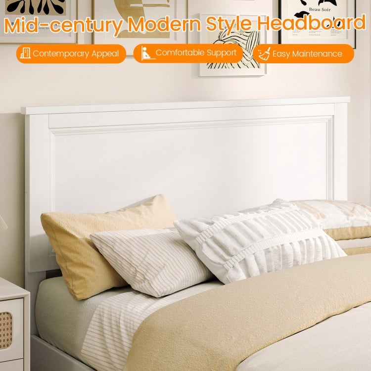 Full Size Platform Slat Bed Frame with High Headboard-White