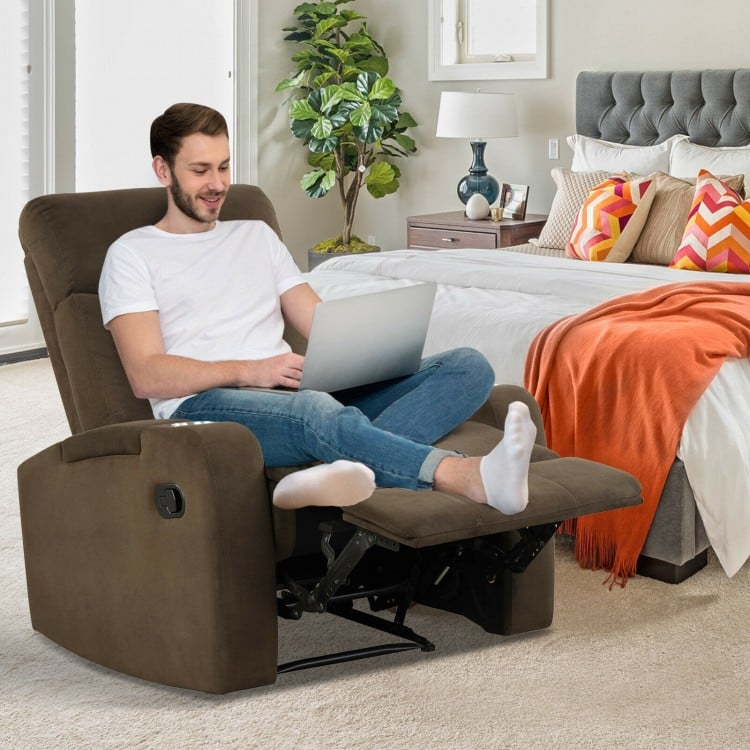 Recliner Chair Single Sofa Lounger with Arm Storage and Cup Holder for Living Room-Brown