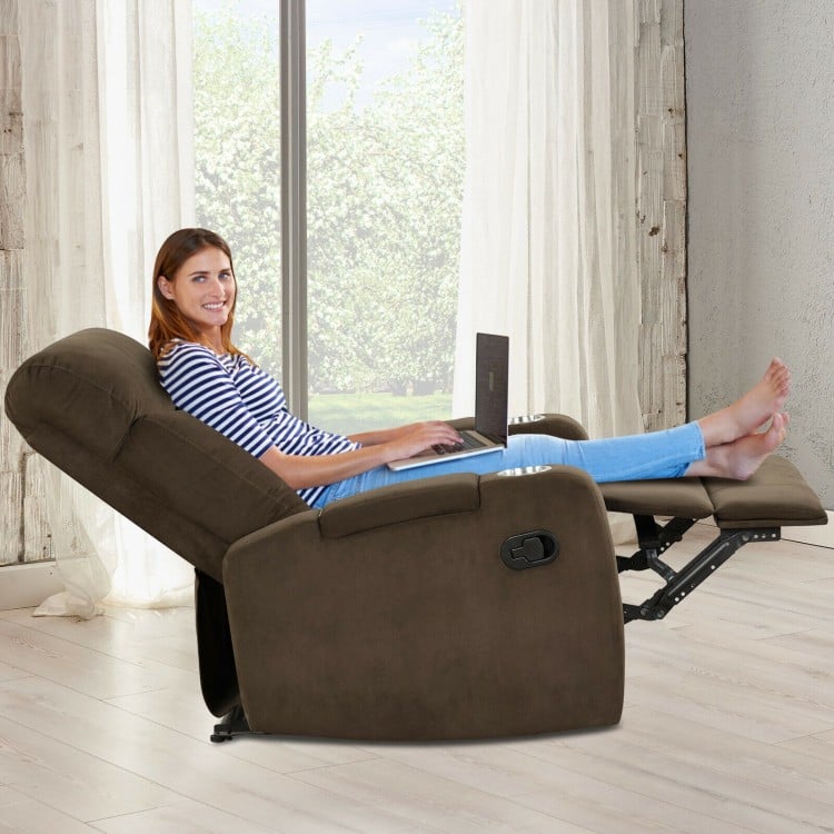 Recliner Chair Single Sofa Lounger with Arm Storage and Cup Holder for Living Room-Brown