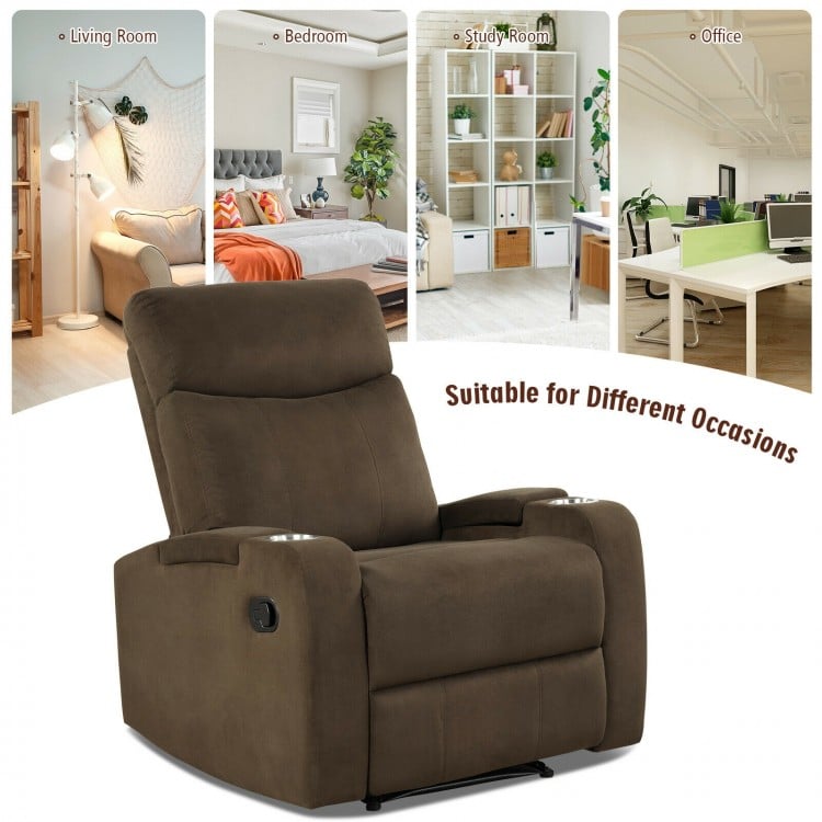 Recliner Chair Single Sofa Lounger with Arm Storage and Cup Holder for Living Room-Brown