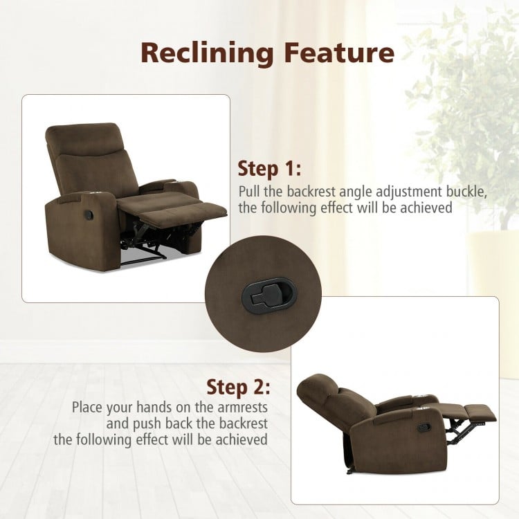 Recliner Chair Single Sofa Lounger with Arm Storage and Cup Holder for Living Room-Brown