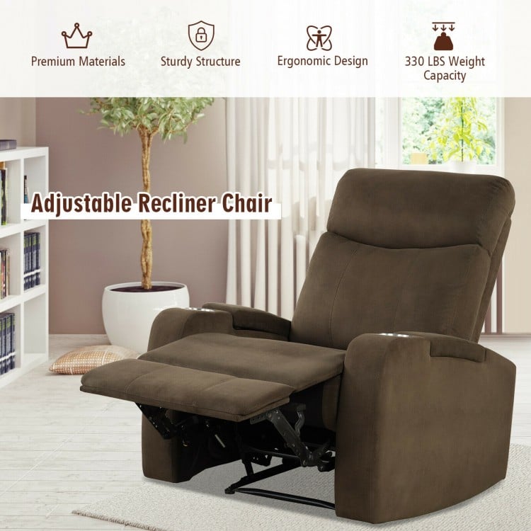 Recliner Chair Single Sofa Lounger with Arm Storage and Cup Holder for Living Room-Brown