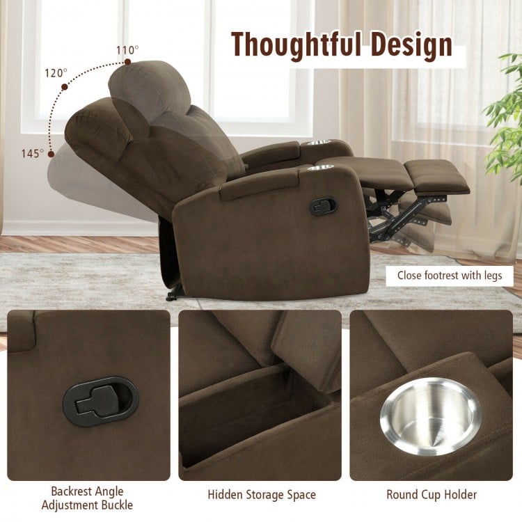 Recliner Chair Single Sofa Lounger with Arm Storage and Cup Holder for Living Room-Brown