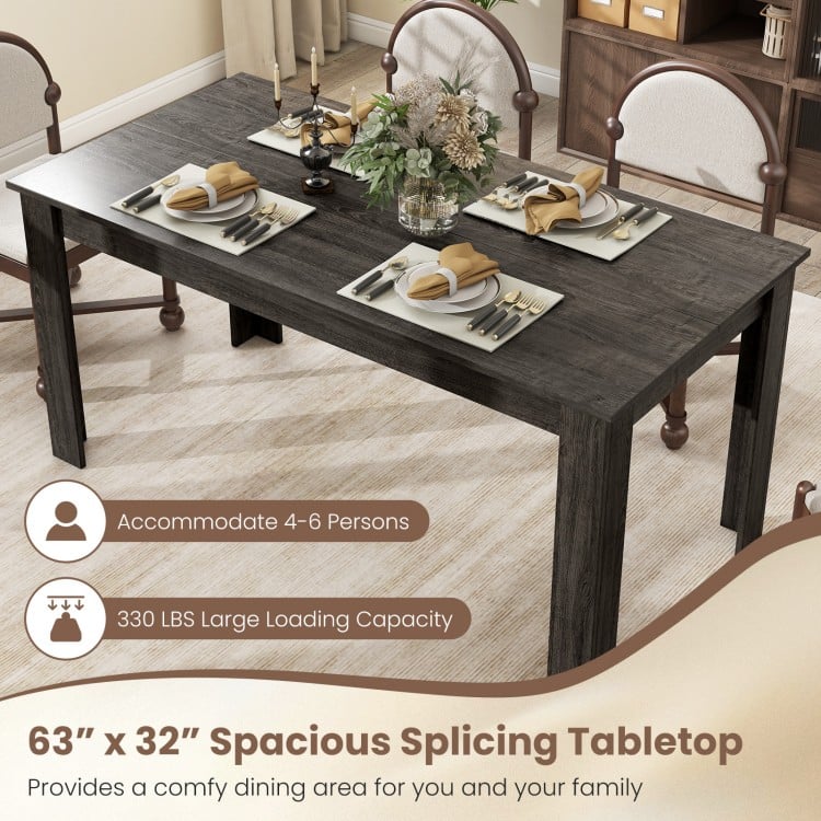 63 Inch Rectangular Modern Dining Kitchen Table-Gray