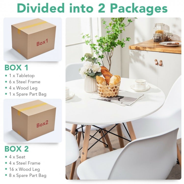 5 Pieces Table Set With Solid Wood Leg For Dining Room-White