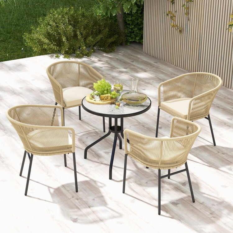 Patio Chairs Set of 4 with Curved Backrest and Seat Cushion for Patio-Yellow