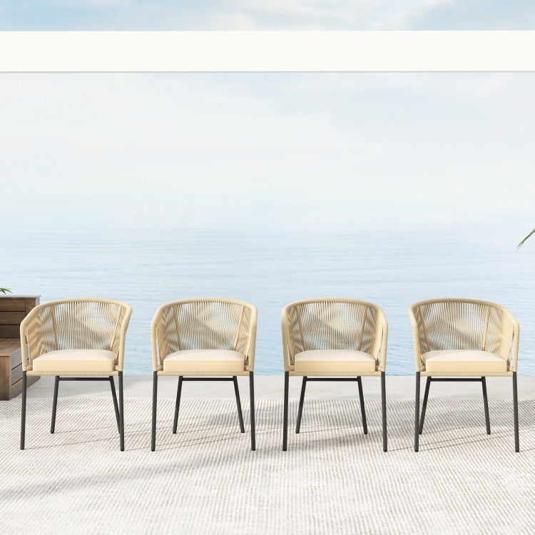 Patio Chairs Set of 4 with Curved Backrest and Seat Cushion for Patio-Yellow