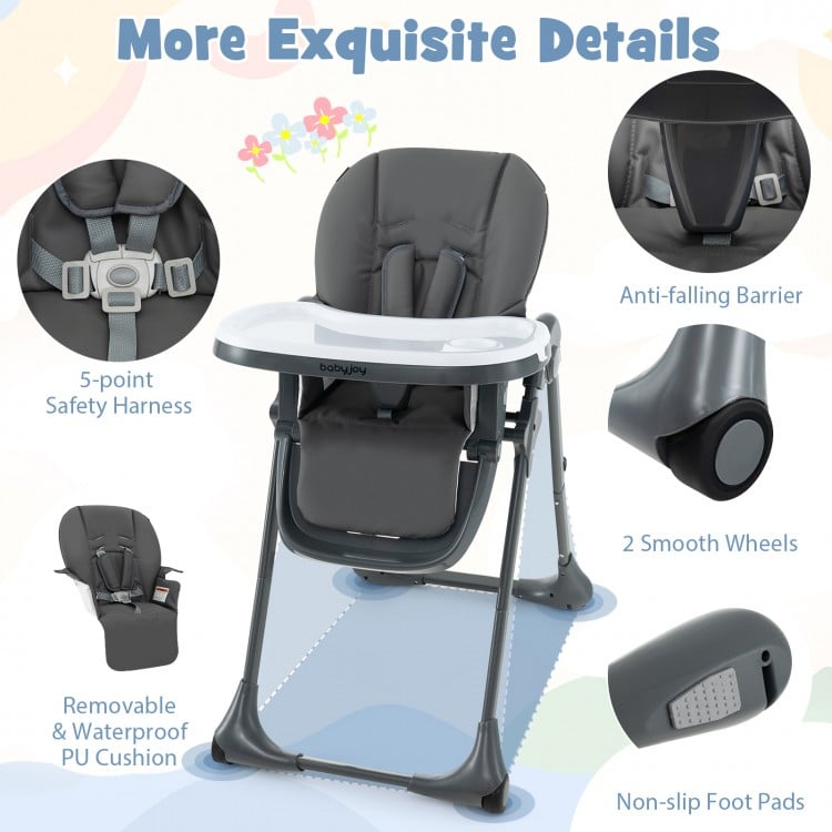 3-In-1 Convertible Baby High Chair with 7 Heights and Double Food Tray-Dark Gray