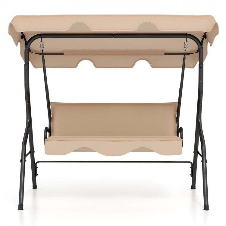 3 Seat Outdoor Patio Canopy Swing with Cushioned Steel Frame-Beige
