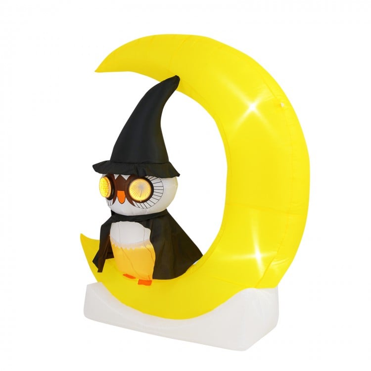 Inflatable Owl on Moon LED Lighted Halloween Decoration with Large Moon and Wizard Owl