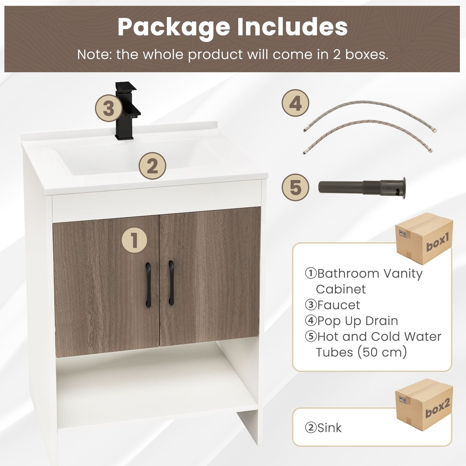 1pc SAFSTAR 25" Modern Wooden Bathroom Vanity Cabinet with Sink, Faucet, and Pop Up Drain - Casual Style Hardwood and Artificial Board Vanity Combo Set with Open Shelf and Backsplash, No Electricity Needed 