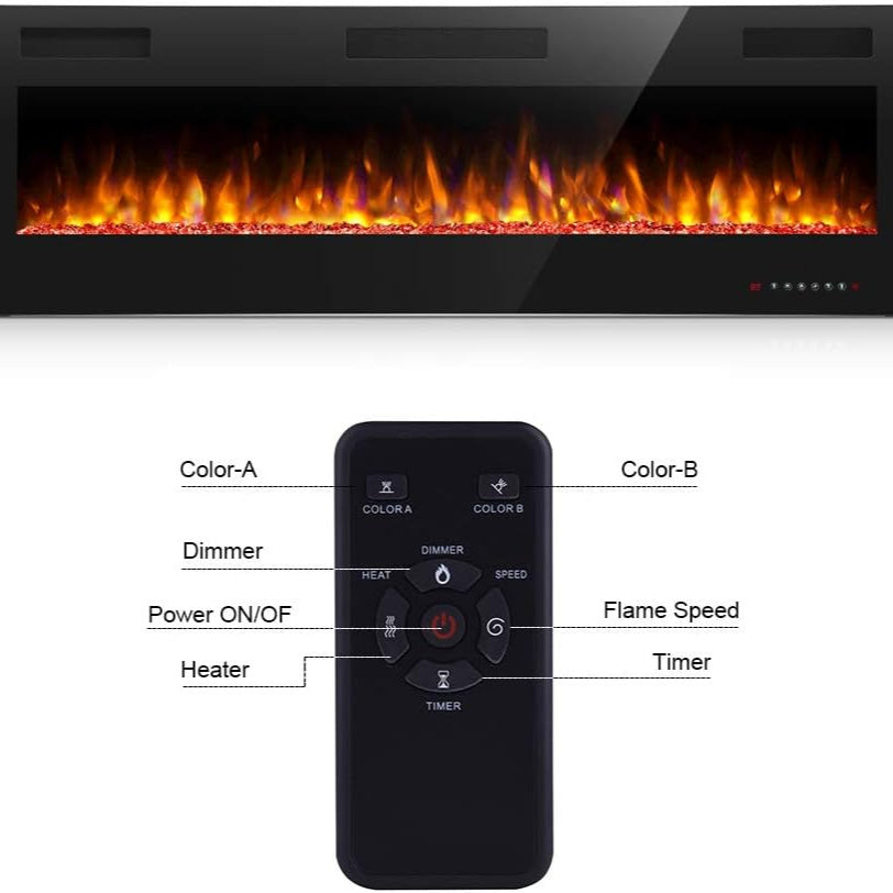 Xbeauty 30"/ 36"/ 42"/ 50"/ 60"/ 68" Electric Fireplace in-Wall Recessed and Wall Mounted, 1500W Fireplace Heater with Timer, Adjustable 12-Color Flame Brightness & Speed, Touch Screen Control, Remote Control, for Christmas,