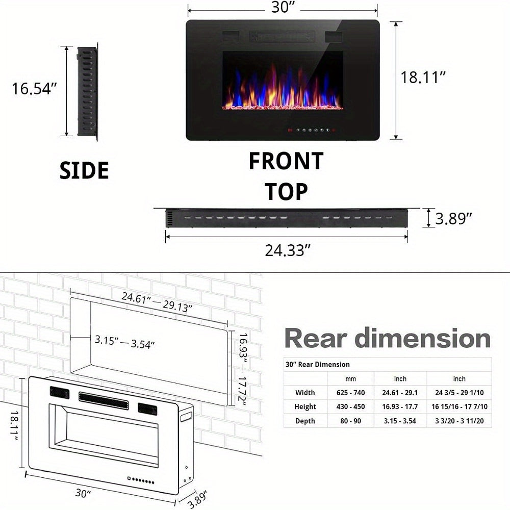 Xbeauty 30"/ 36"/ 42"/ 50"/ 60"/ 68" Electric Fireplace in-Wall Recessed and Wall Mounted, 1500W Fireplace Heater with Timer, Adjustable 12-Color Flame Brightness & Speed, Touch Screen Control, Remote Control, for Christmas,