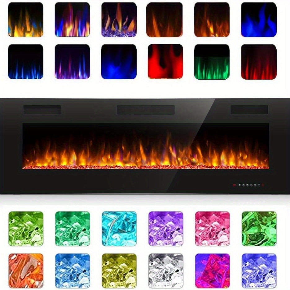 Xbeauty 30"/ 36"/ 42"/ 50"/ 60"/ 68" Electric Fireplace in-Wall Recessed and Wall Mounted, 1500W Fireplace Heater with Timer, Adjustable 12-Color Flame Brightness & Speed, Touch Screen Control, Remote Control, for Christmas,