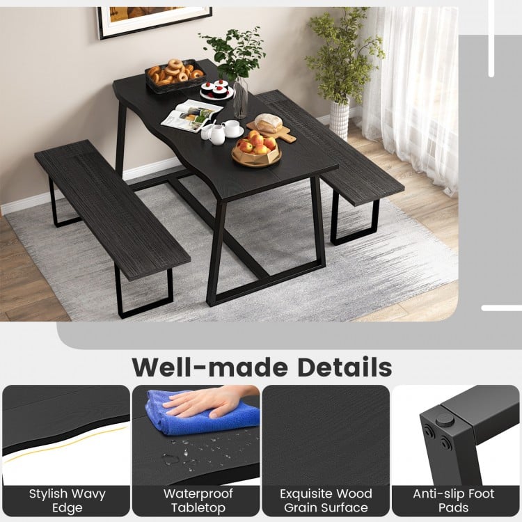 63" Large Dining Table with Wavy Edge and Heavy-duty Metal Frame-Black