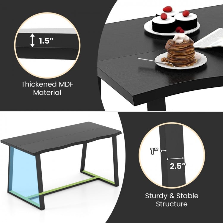 63" Large Dining Table with Wavy Edge and Heavy-duty Metal Frame-Black