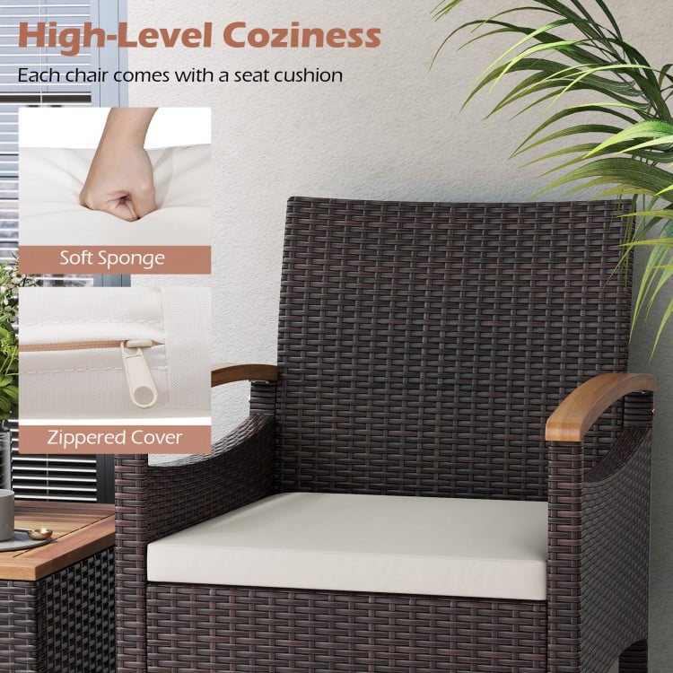 Patio Dining Chairs Set of 2/4 with Acacia Wood Armrest and Heavy Duty Metal Frame-2 Pieces