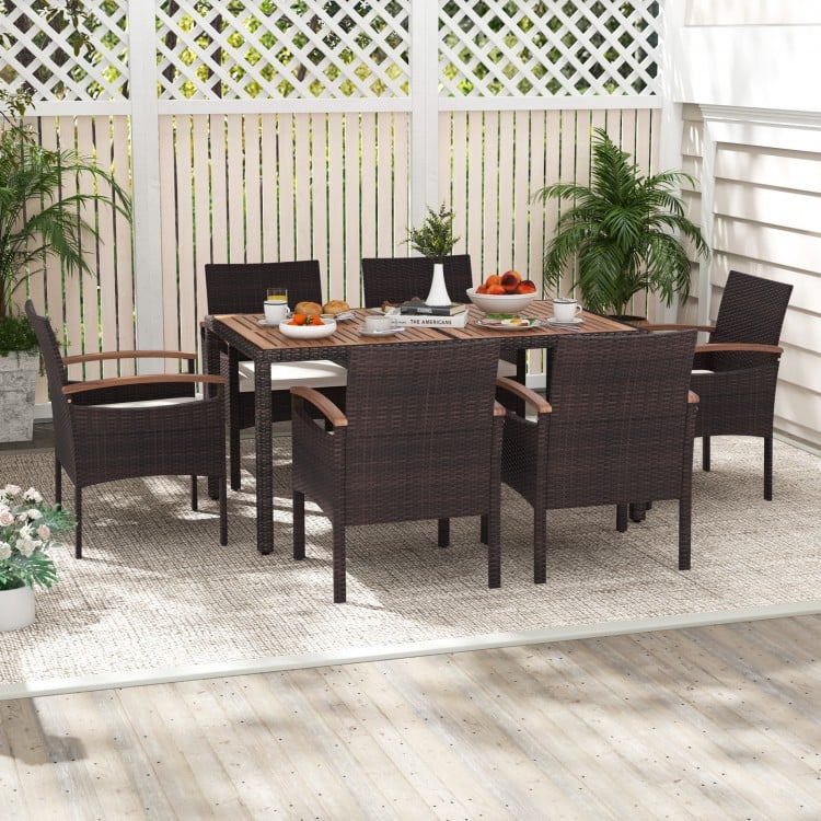 Patio Dining Chairs Set of 2/4 with Acacia Wood Armrest and Heavy Duty Metal Frame-2 Pieces