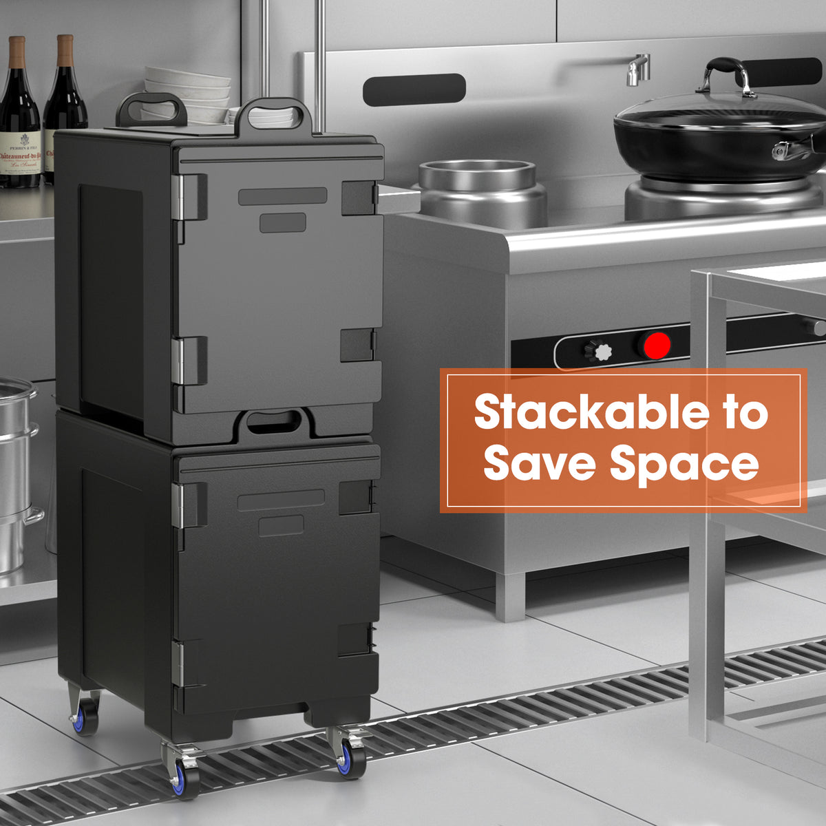 81 Qt Insulated Food Pan Carrier with Wheels, Commercial Hot & Cold Food Transport Box
